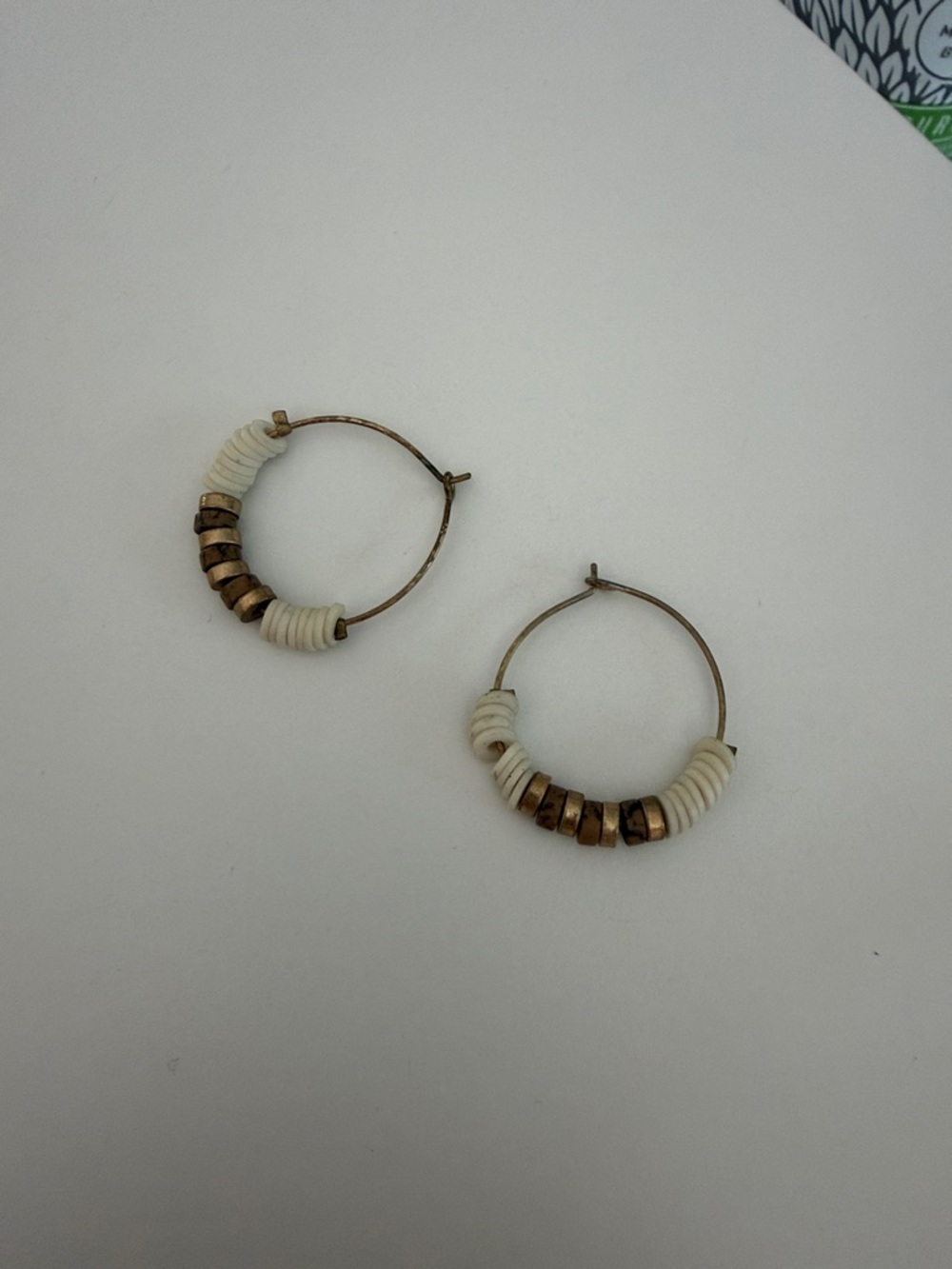 White and Gold Beaded Hoop Earrings